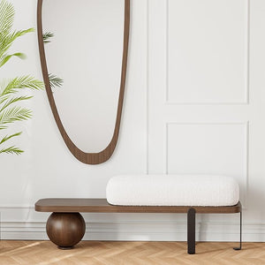Upholstered Boucle Entryway Bench with Metal Legs