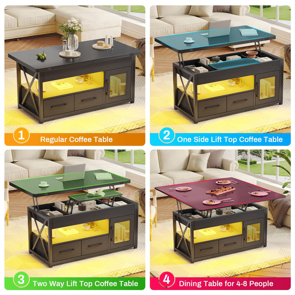 40" Lift Top Coffee Table with Storage & LED Light