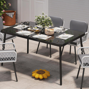 59-Inch Rectangular Outdoor Dining Table with Tempered Glass Top