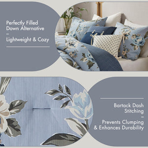 Vintage Floral Reversible Comforter Set – 7 Piece Bedding