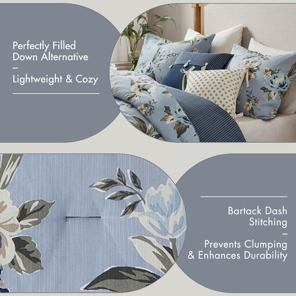 Vintage Floral Reversible Comforter Set – 7 Piece Bedding