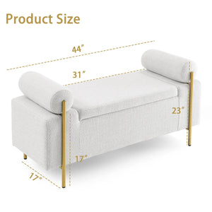 Upholstered Storage Ottoman Bench with Cylindrical Arms