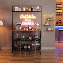 Kitchen Island with Power Outlet & 2 Bar Stools