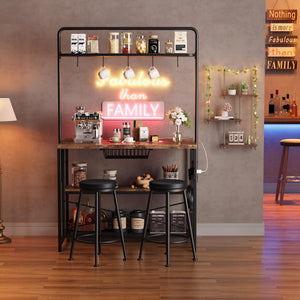 Kitchen Island with Power Outlet & 2 Bar Stools