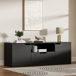 Housoul TV Stand for 55/60/65 Inch TV, Entertainment Center with 2 Doors & Drawer, Media TV Console Table with Storage Cabinet for Living Room, Bedroom, Black