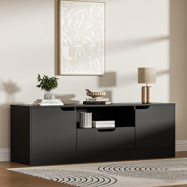 Housoul TV Stand for 55/60/65 Inch TV, Entertainment Center with 2 Doors & Drawer, Media TV Console Table with Storage Cabinet for Living Room, Bedroom, Black