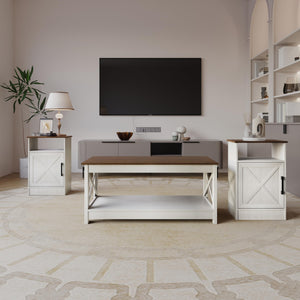 3-Piece Rustic Farmhouse Coffee Table Set with Storage