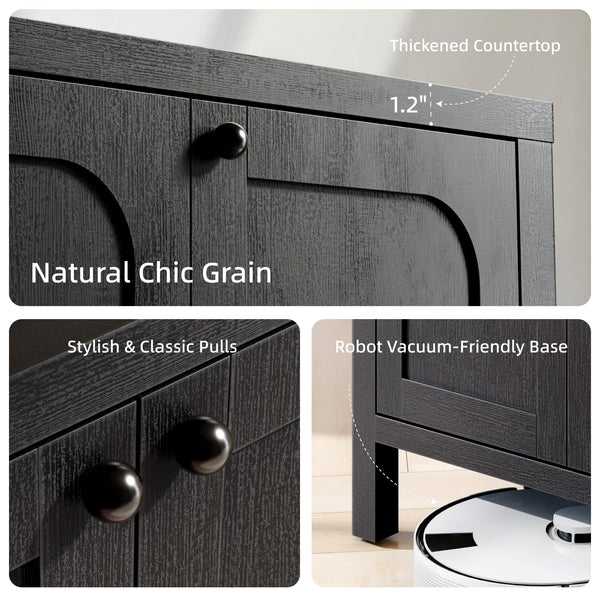 Black Sideboard Buffet Cabinet with Arched Doors
