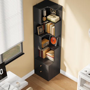 Corner Bookshelf with Drawers, 5-Tier, 70.87" Tall