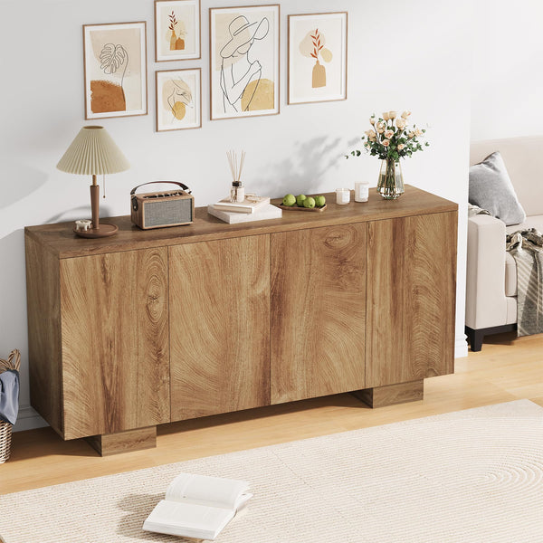 Farmhouse Sideboard Buffet Cabinet with 4 Doors & Adjustable Shelves