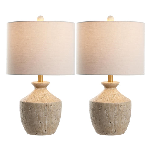 Resin Table Lamp Set of 2 – 21-Inch Bedside Lamps with Fabric Shade