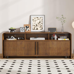 Fluted TV Stand with Sliding Doors & Adjustable Shelves