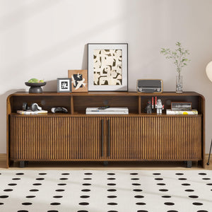 Fluted TV Stand with Sliding Doors & Adjustable Shelves