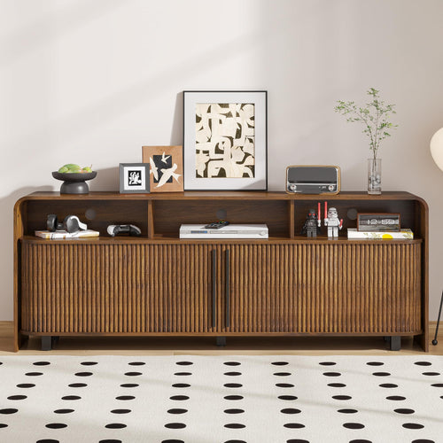 Fluted TV Stand with Sliding Doors & Adjustable Shelves