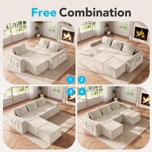 Modular L-Shaped Sofa Bed with Ottoman