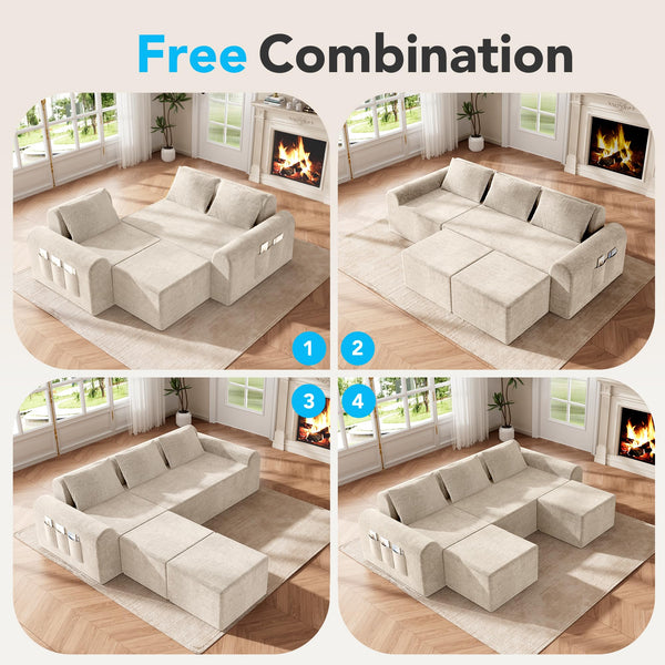 Modular L-Shaped Sofa Bed with Ottoman