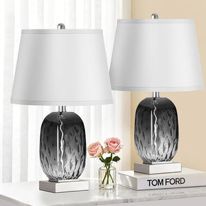 Touch Control Glass Table Lamp Set of 2 with USB Ports