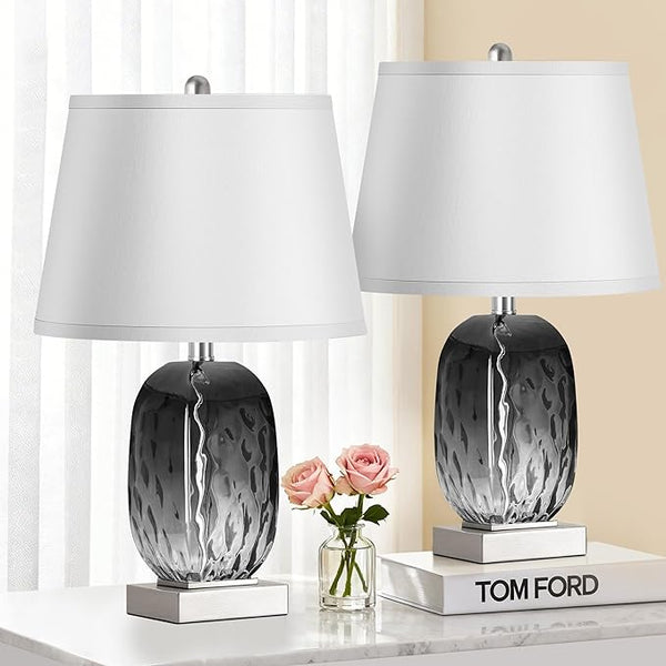 Touch Control Glass Table Lamp Set of 2 with USB Ports