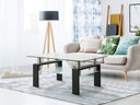 Rectangle Glass Coffee Table with Lower Shelf & Black Metal Legs