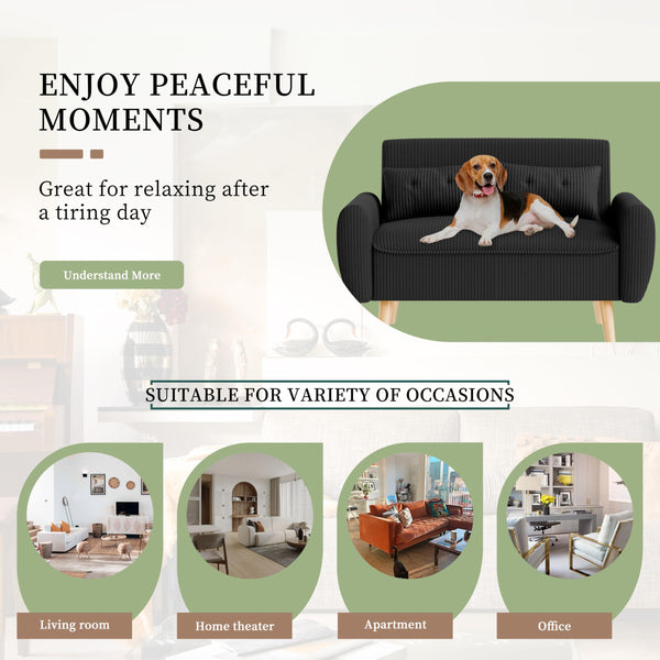 48" Corduroy Loveseat Sofa with Tufted Back & Tapered Legs