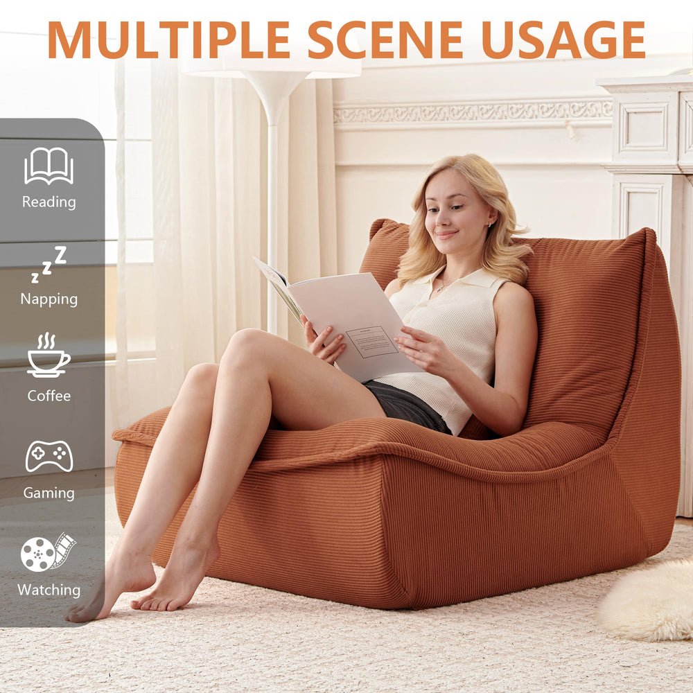 Foam-Filled Bean Bag Lounge Chair with Lumbar Pillow