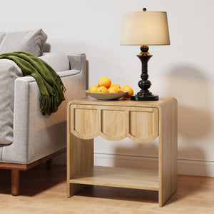 Modern Wood Nightstand with Wave Panel Drawer