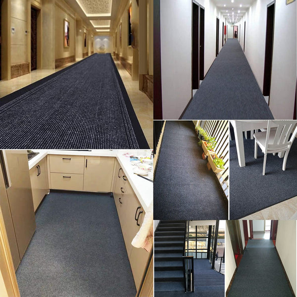 Commercial Entrance Runner Rug 3x10 Non-Slip Indoor Outdoor Grey
