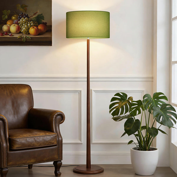 61" Rustic Walnut Wood Floor Lamp with Linen Shade