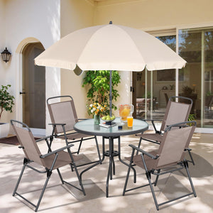 6-Piece Folding Patio Dining Set with Umbrella, Glass Table & 4 Chairs