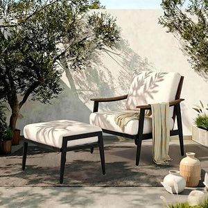 Outdoor Patio Loveseat Sofa with Wicker Backrest & Thick Cushion