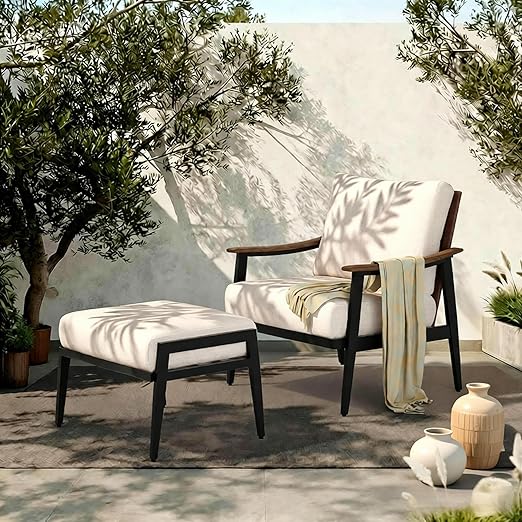 Outdoor Patio Loveseat Sofa with Wicker Backrest & Thick Cushion
