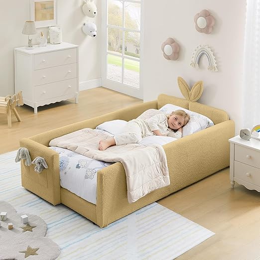 Kids Upholstered Twin Daybed Frame with Bunny Ear Headboard
