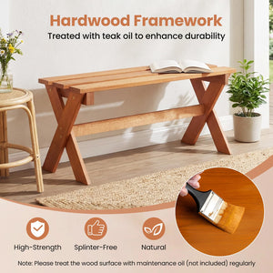 Outdoor Wood Bench – 2-Person Hardwood Patio Bench with Slatted Seat