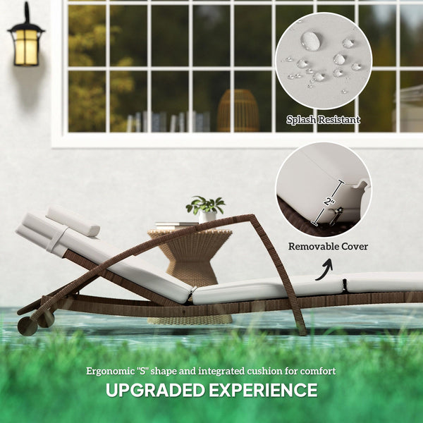 PE Rattan Outdoor Chaise Lounge Chair Set of 2 with Cushion & Armrests