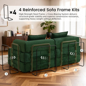 6-in-1 Convertible Sleeper Sofa Bed with Corduroy Folding Mattress & Modular Frame