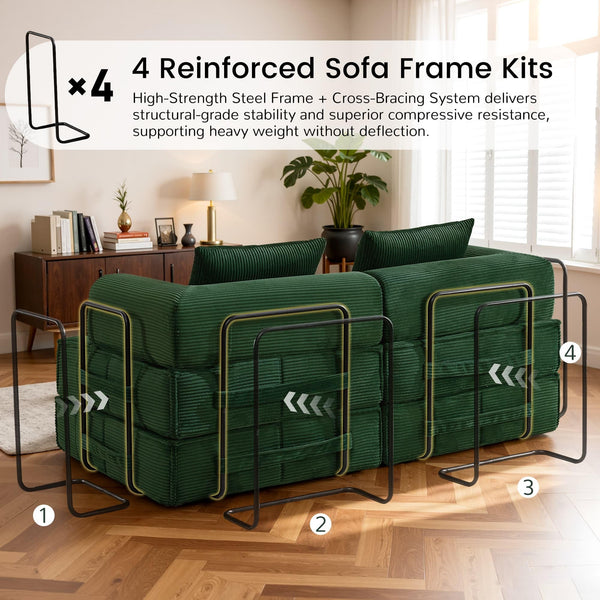 6-in-1 Convertible Sleeper Sofa Bed with Corduroy Folding Mattress & Modular Frame