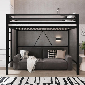 Twin Metal Loft Bed with Guardrail & Ladder
