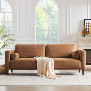 79" Mid-Century Modern Faux Leather 3-Seater Sofa