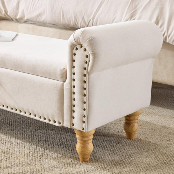 Upholstered Storage Bench with Rolled Arms – 51.5"