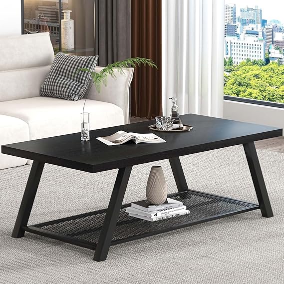 Rectangular Coffee Table with Wire Shelf