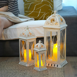 Vintage Metal Candle Lanterns Set of 3 – Indoor & Outdoor Decorative Holders