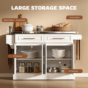 Rolling Kitchen Island Cart with Stainless Steel Top