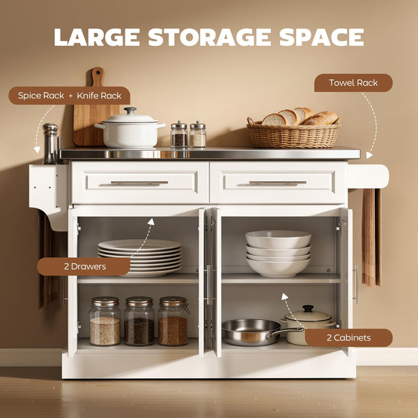Rolling Kitchen Island Cart with Stainless Steel Top