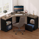 59-Inch L-Shaped Desk with Power Outlets & File Drawer