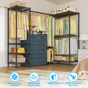 L-Shaped Corner Clothes Rack with Expandable Hanger Rod