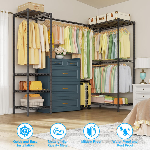 L-Shaped Corner Clothes Rack with Expandable Hanger Rod
