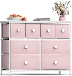 8-Drawer Fabric Dresser with Steel Frame – Tie-Dye Pastel Pink
