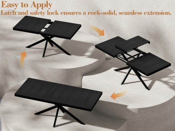 Extendable Dining Table Set with 4 Chairs — 55" to 70.9", MDF & Metal, Mid-Century Modern