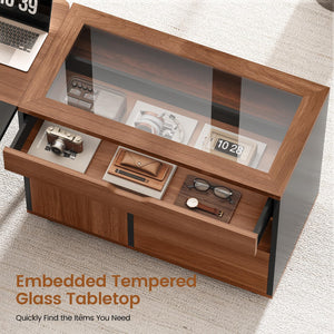 L-Shaped Desk with File Cabinet & Power Outlets