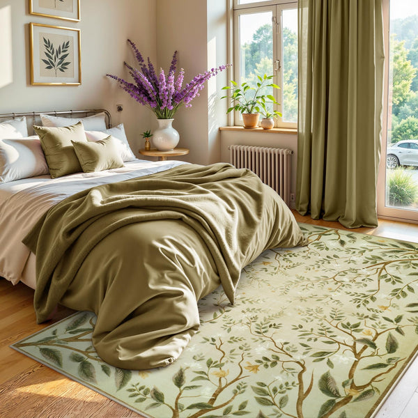 5x7 Washable Area Rug – Floral Botanical Soft Non-Slip